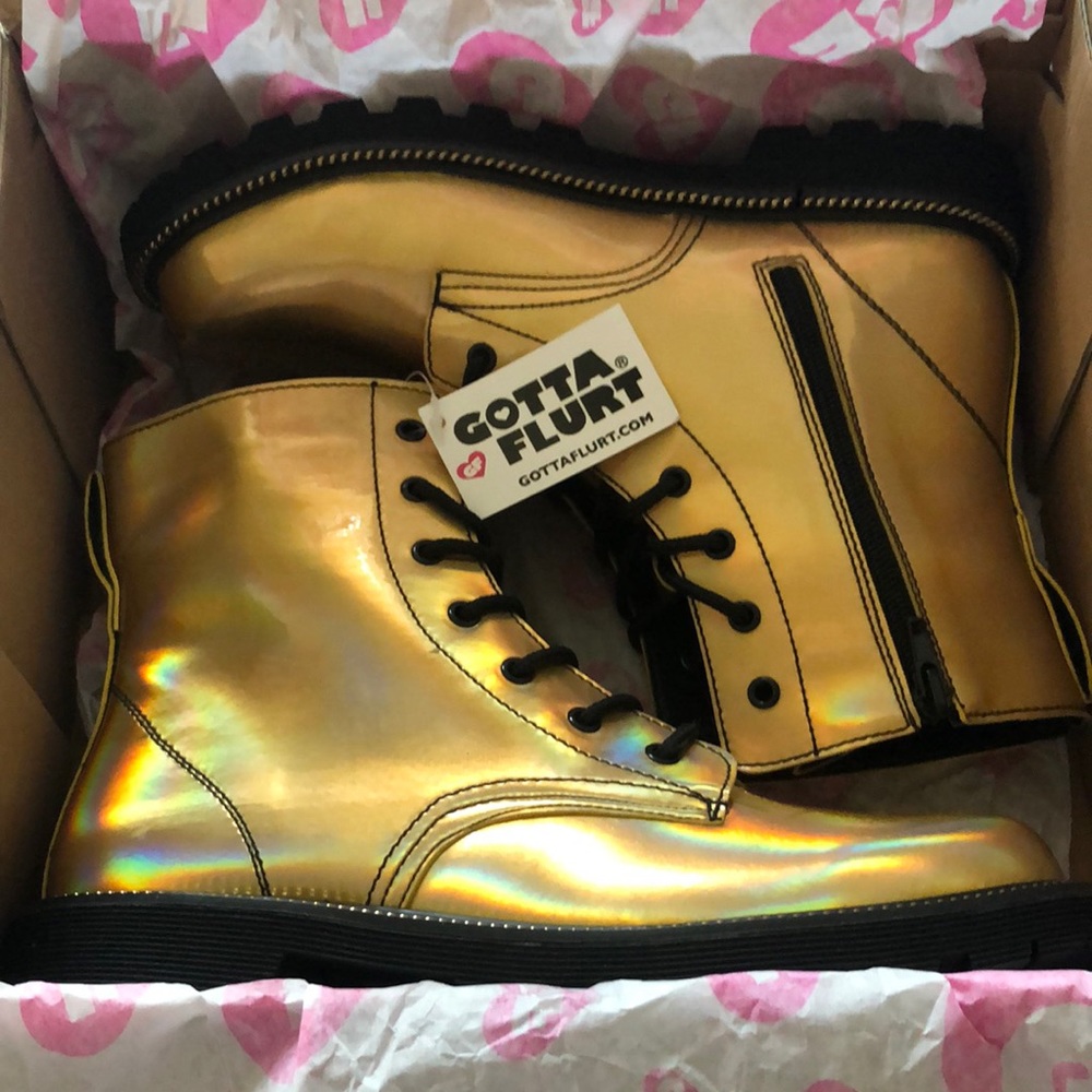 Gotta Flurt Gold Combat Boot